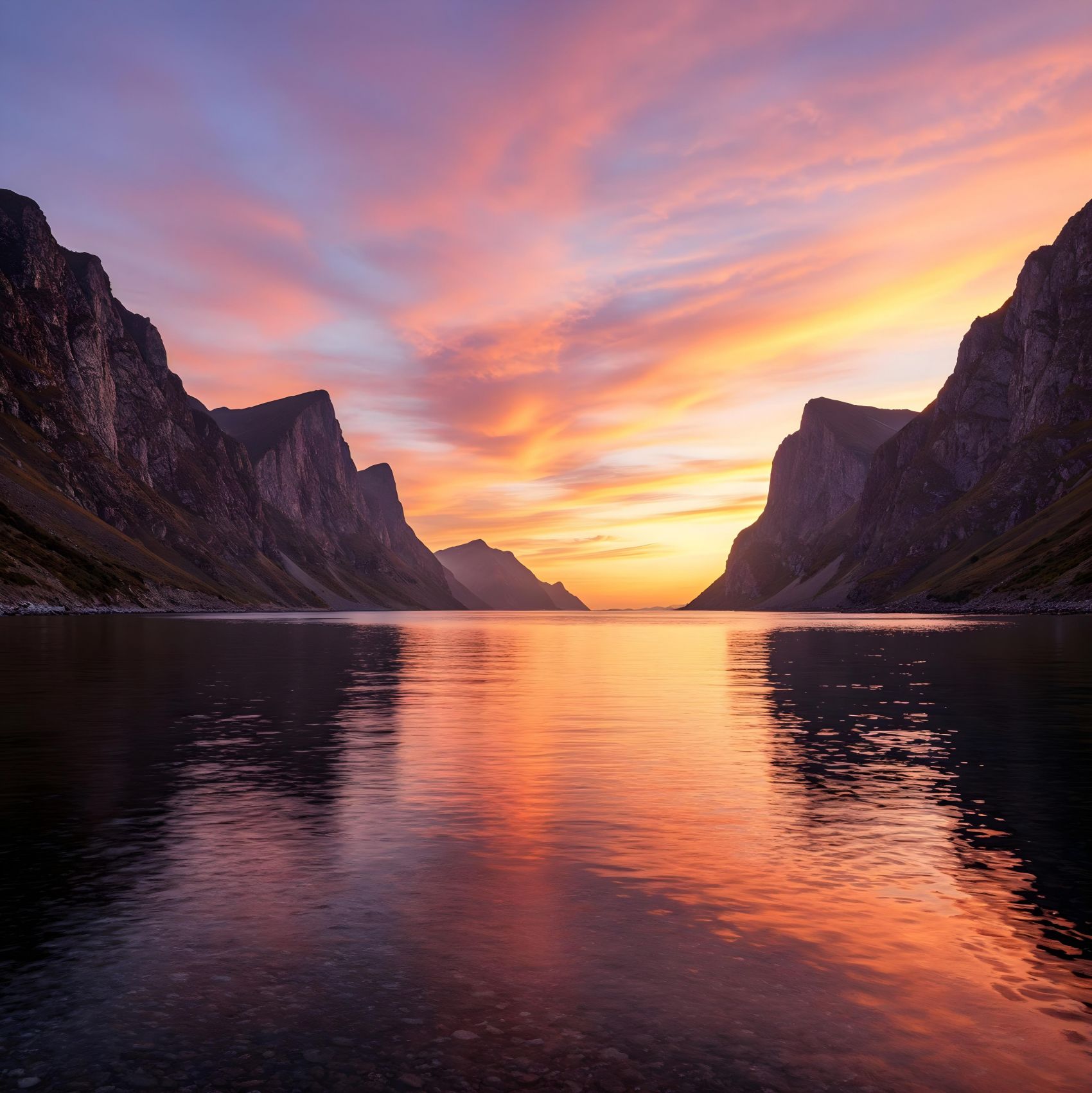 峡湾日落的绚丽光影图片