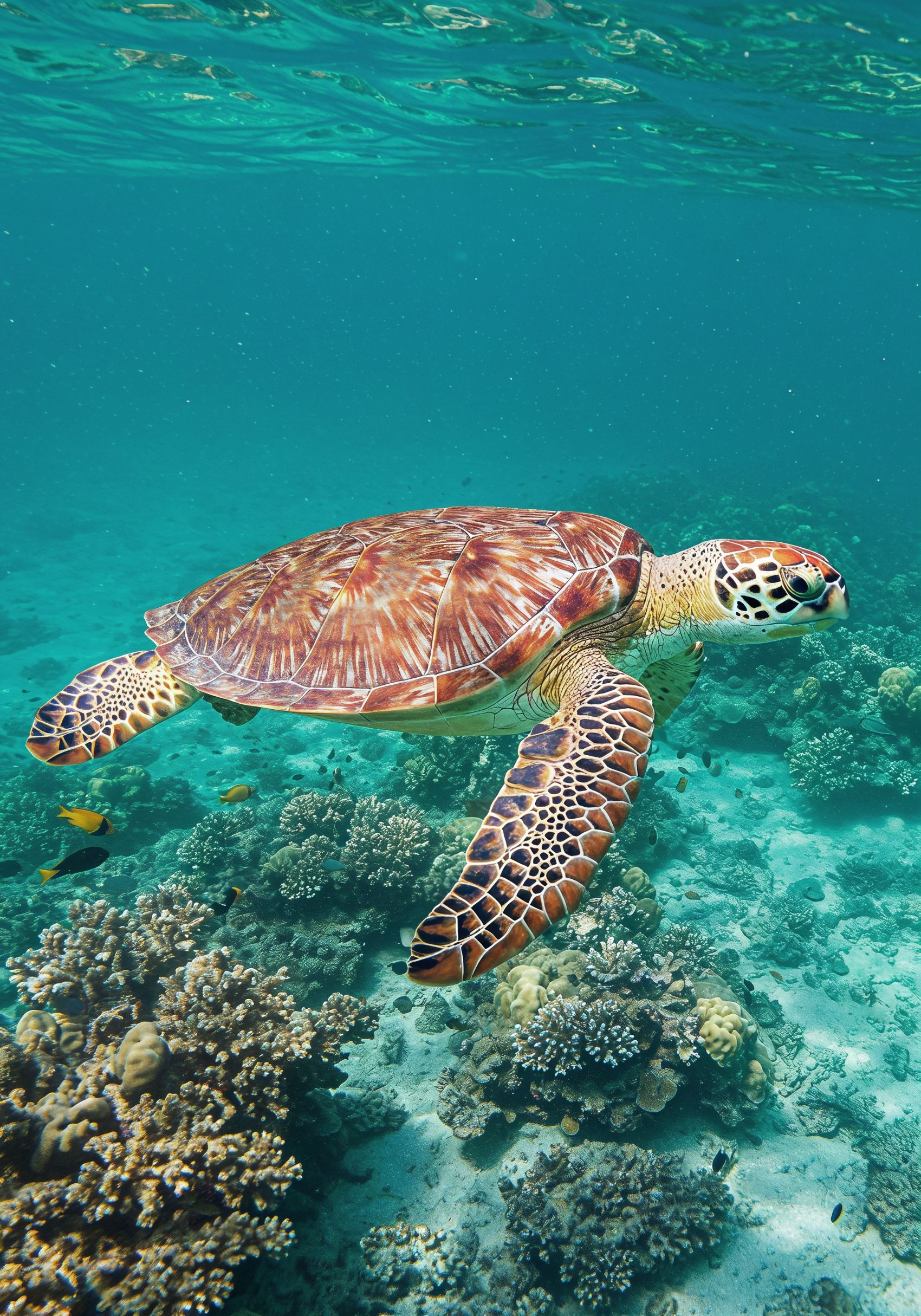 珊瑚礁海域中的海龟图片