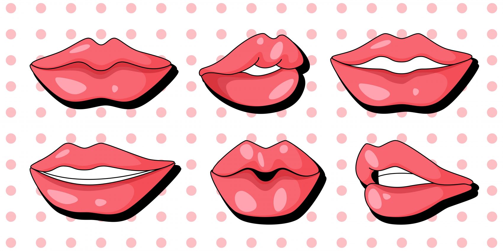 卡通风格的多样红唇图案图片