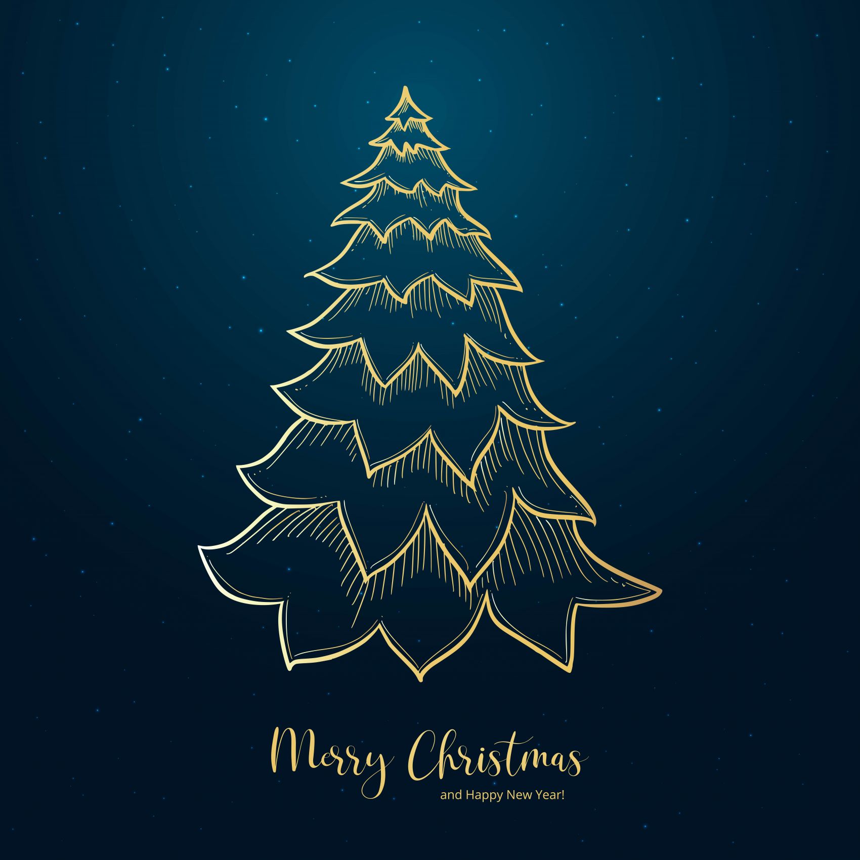 鎏金手绘圣诞树:深蓝星幕下的圣诞新年节庆视觉设计图片