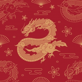 红色龙剪纸素材