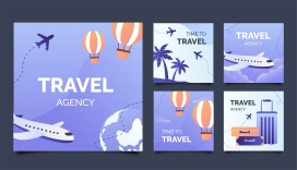 卡通紫色航空航班旅行素材