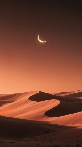 月牙悬沙海-荒漠披橙纱