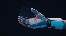 机械手掌托举透明屏幕