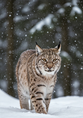雪中山猫的优雅身姿
