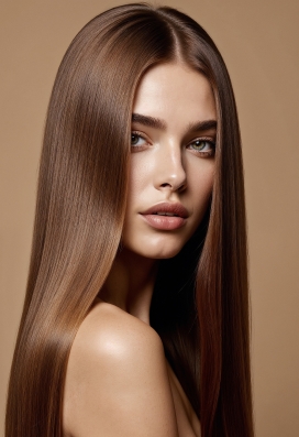 柔顺棕发女性的优雅形象