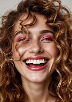 卷发女性的活力笑颜