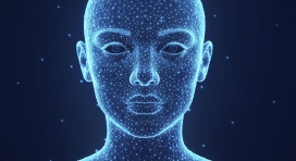 蓝色科技感的人工智能人脸模型