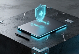 科技感笔记本电脑网络安全防护概念展示图