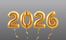 2026 金色气球数字开启新年欢庆视觉盛宴