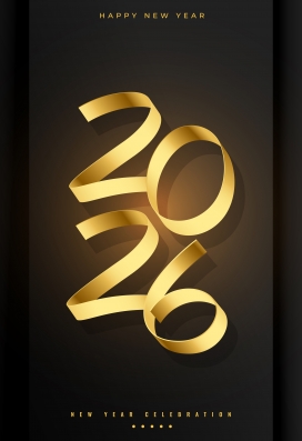2026 黑金缎带新年设计：卷曲金属字的节庆视觉