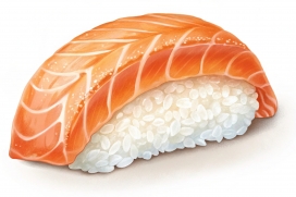 三文鱼寿司手绘插画：细腻质感呈现日式美食诱惑