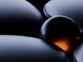 黑釉质感球形物体特写：暗调背景下的光泽与暖光碰撞