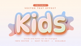 童趣渐变文字效果设计：柔和色彩与卡通质感的儿童主题矢量字体