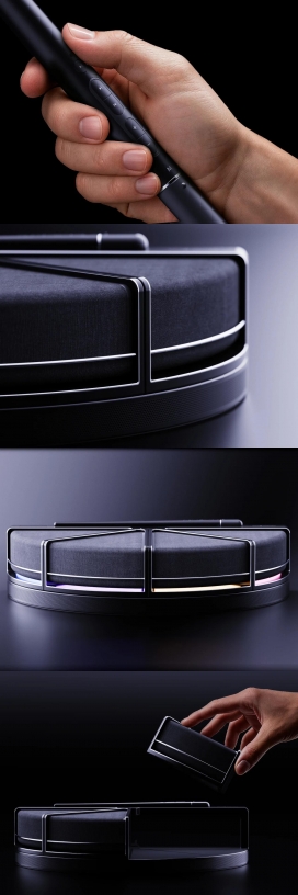 用指挥棒指挥的4个扬声器