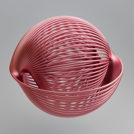 粉玫色螺旋线条镂空球体：现代极简风 3D 抽象艺术装置