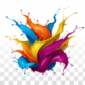 炫彩颜料飞溅艺术：高饱和色彩交织的流体创意视觉设计