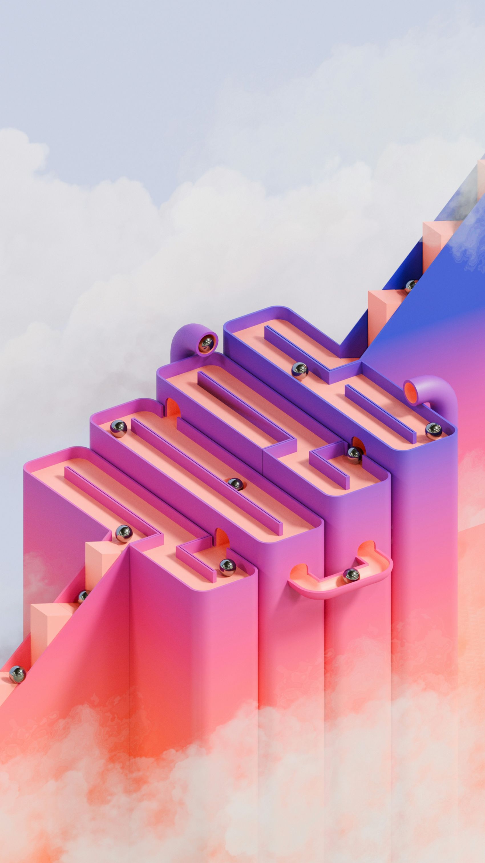 渐变色彩几何迷宫:梦幻云境中的 3D 创意装置设计图片