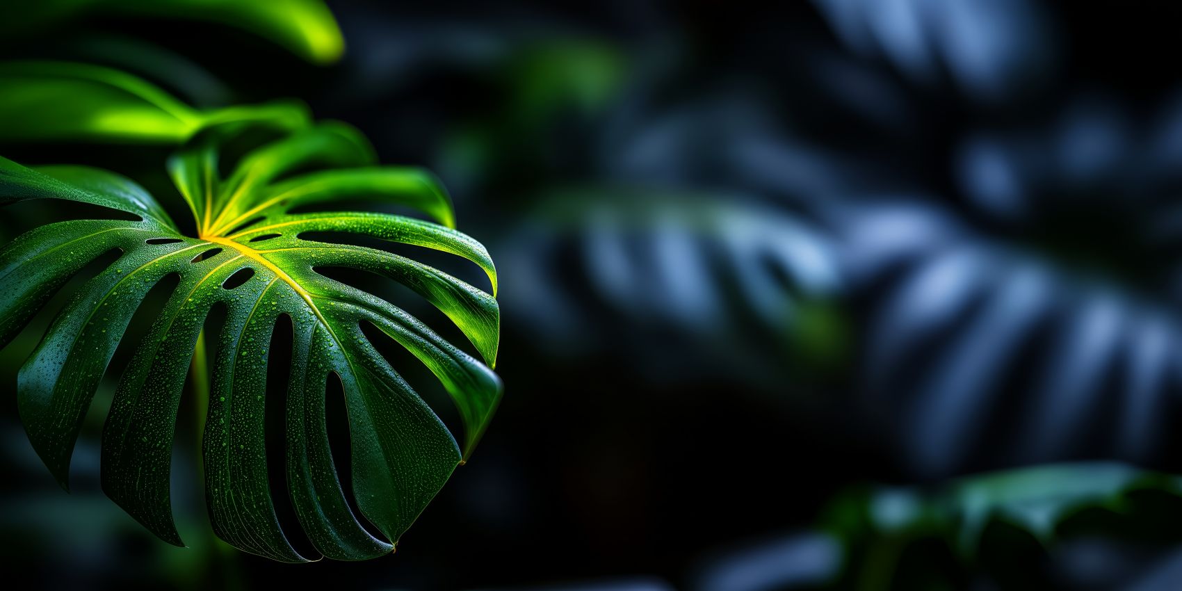 翠脉凝露:龟背竹叶的雨林质感视觉图片