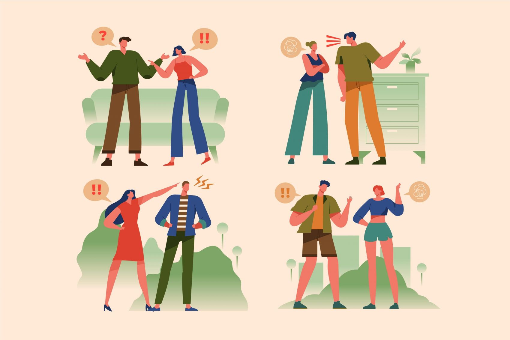 人际冲突 扁平风矢量插画场景图片