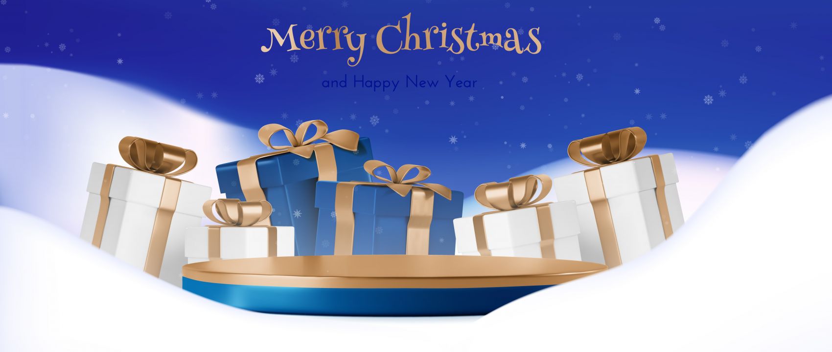 圣诞新年蓝金礼盒海报图片