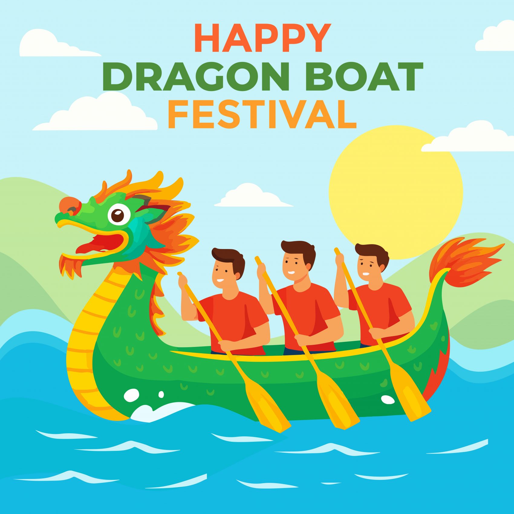 龙舟竞渡活力满满 卡通插画演绎端午佳节热闹氛围图片