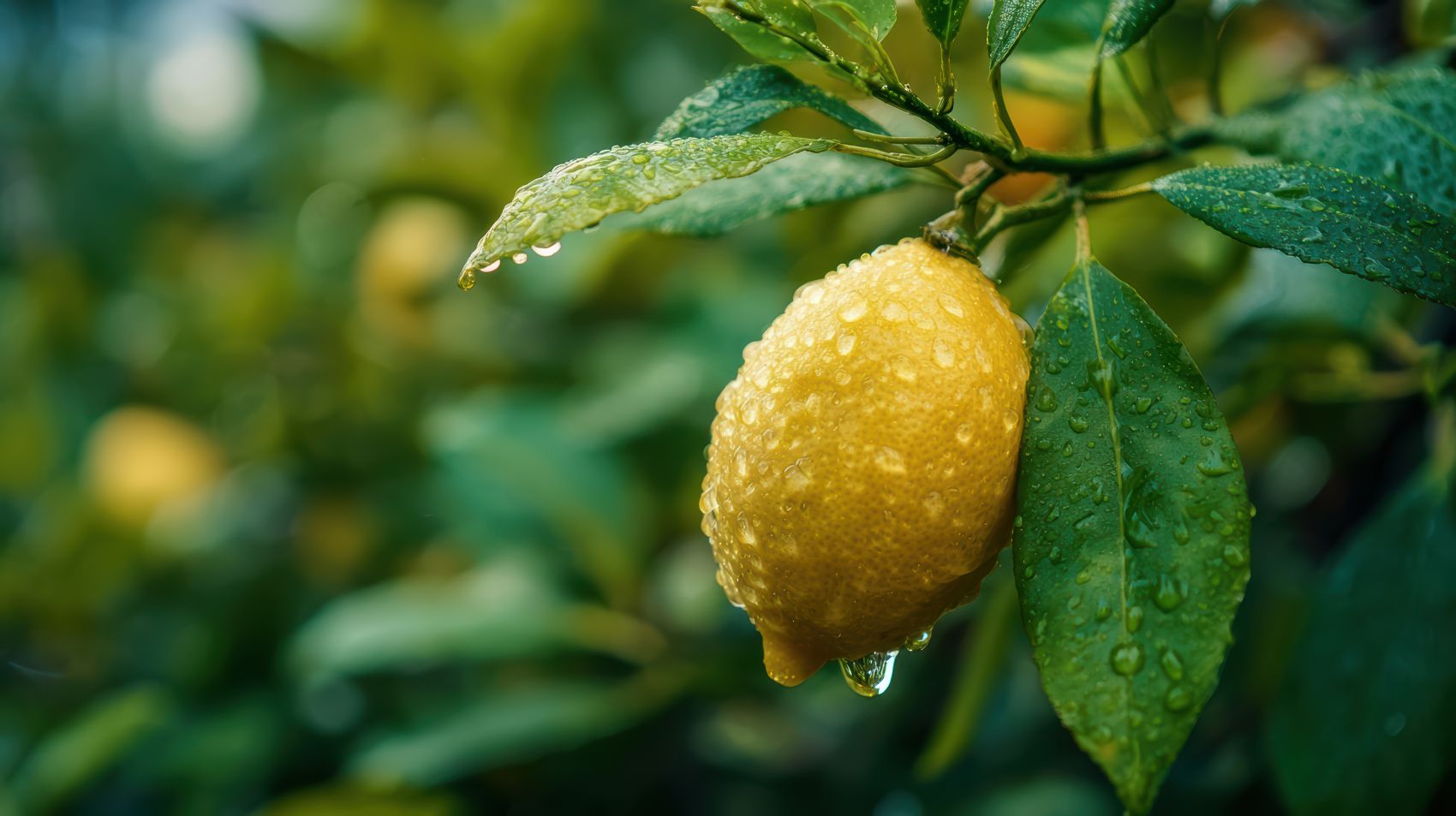 雨后鲜柠枝头特写图片