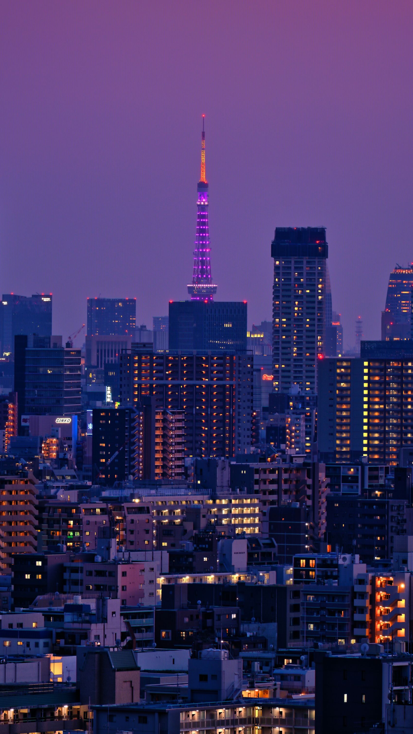 紫调暮色下东京塔城市都市夜景摄影图片