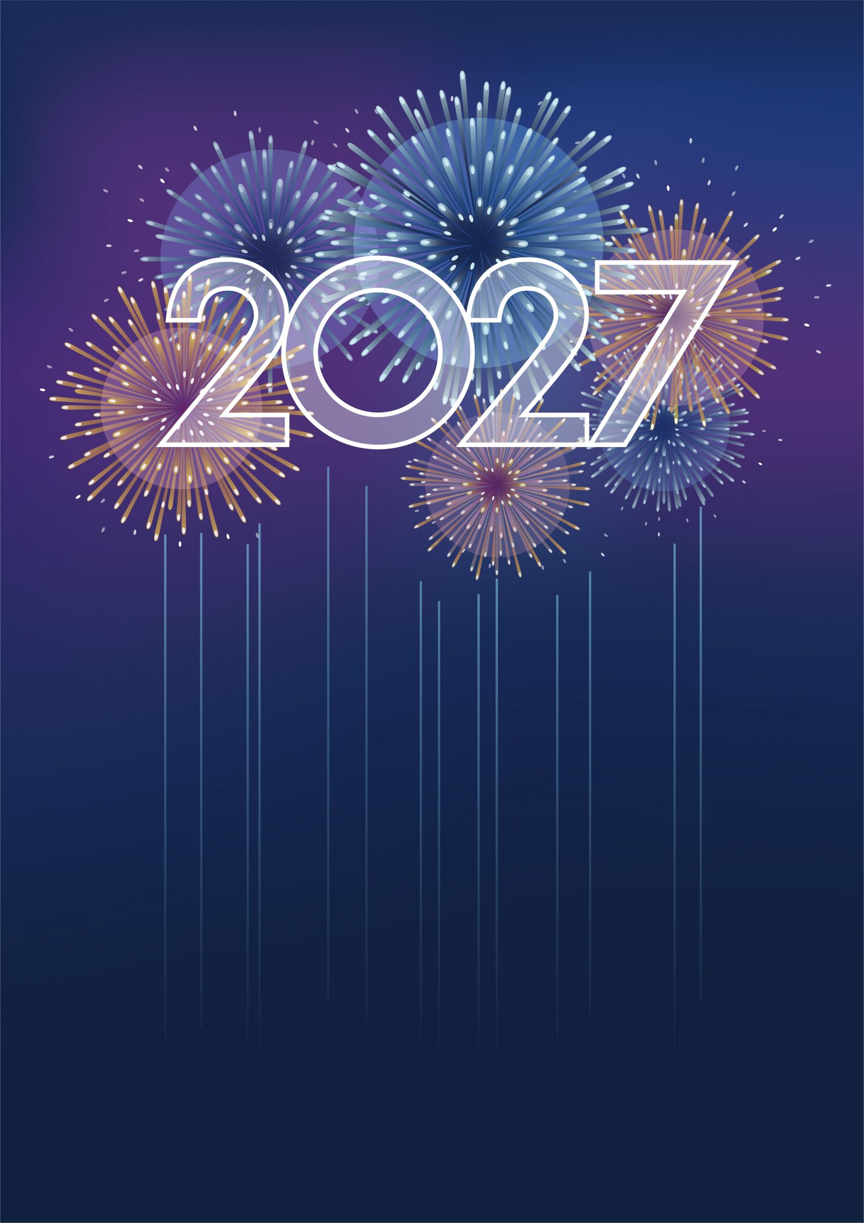 2027 跨年烟花贺岁海报 蓝紫渐变新年节日插画图片