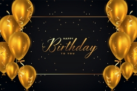 黑金质感生日贺卡：金色气球装饰的奢华节日祝福设计