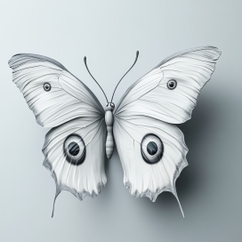 素蝶凝霜：灰白调蝴蝶的极简艺术肖像
