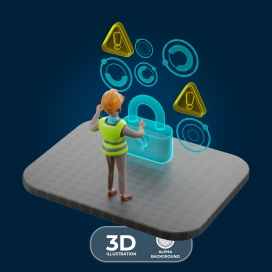 工业安全 3D 插画 智能防护场景