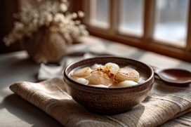 桂花年糕汤圆 - 暖调治愈系中式甜品摄影图