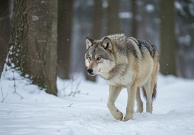 雪地孤狼 - 冬季森林生态摄影