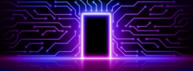 赛博朋克芯片门 - 霓虹科技电路背景素材
