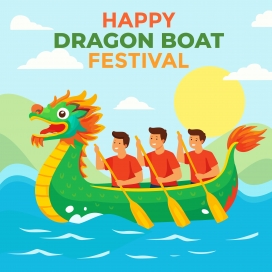 龙舟竞渡活力满满 卡通插画演绎端午佳节热闹氛围