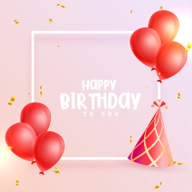 粉调暖光生日祝福 红气球与派对帽烘托温馨庆典氛围