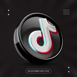 3D 立体抖音图标 黑底质感创意设计素材