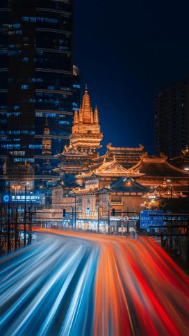上海静安寺夜景 古今交融城市风光摄影
