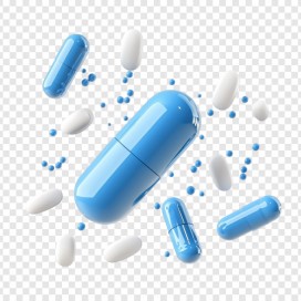 3D 渲染蓝白胶囊药片医疗素材