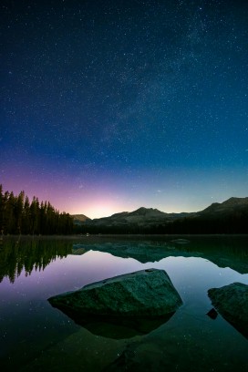 湖畔星河暮色镜像 山林湖泊星空治愈夜景