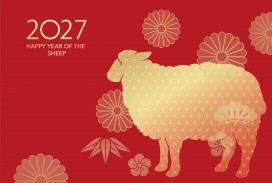 2027 羊年新春红金国风剪纸纹样节日海报模板