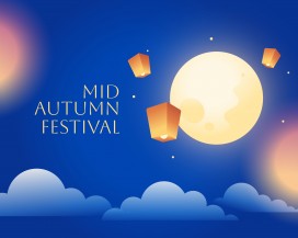 深蓝夜空圆月孔明灯中秋节日矢量海报设计