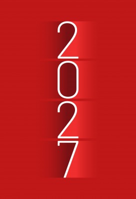 竖排 2027 红色简约新年线条文字海报