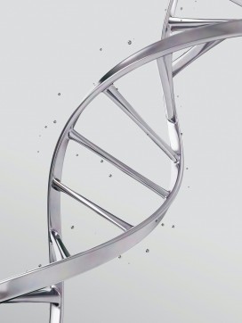 金属质感 DNA 双螺旋 3D 模型展现生命科学科技美学