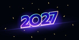 2027 新年立体发光数字 紫蓝霓虹跨年庆祝艺术字